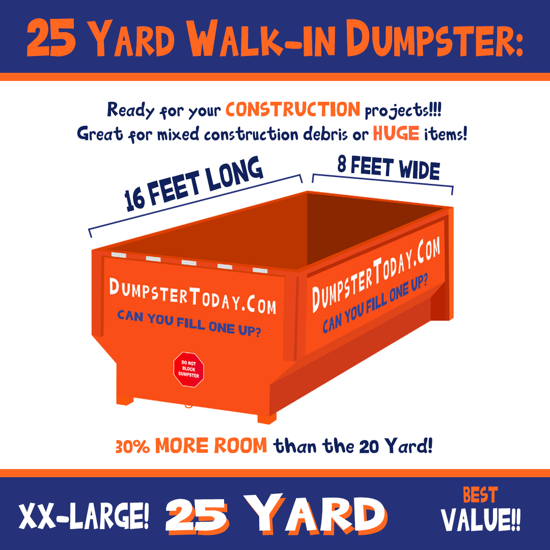 25 yard dumpster size details 16x8